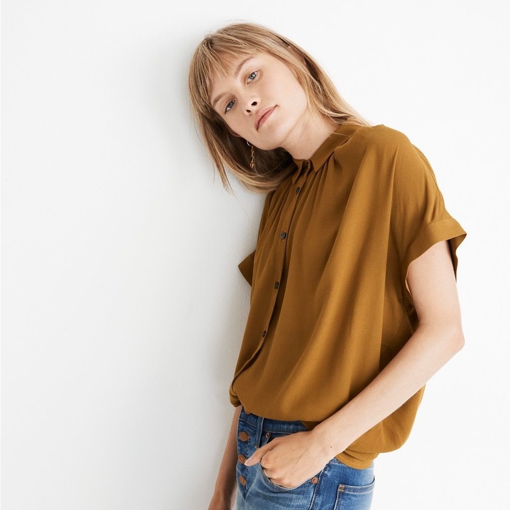 Madewell Central Drapey Shirt, golden brown, small, EUC